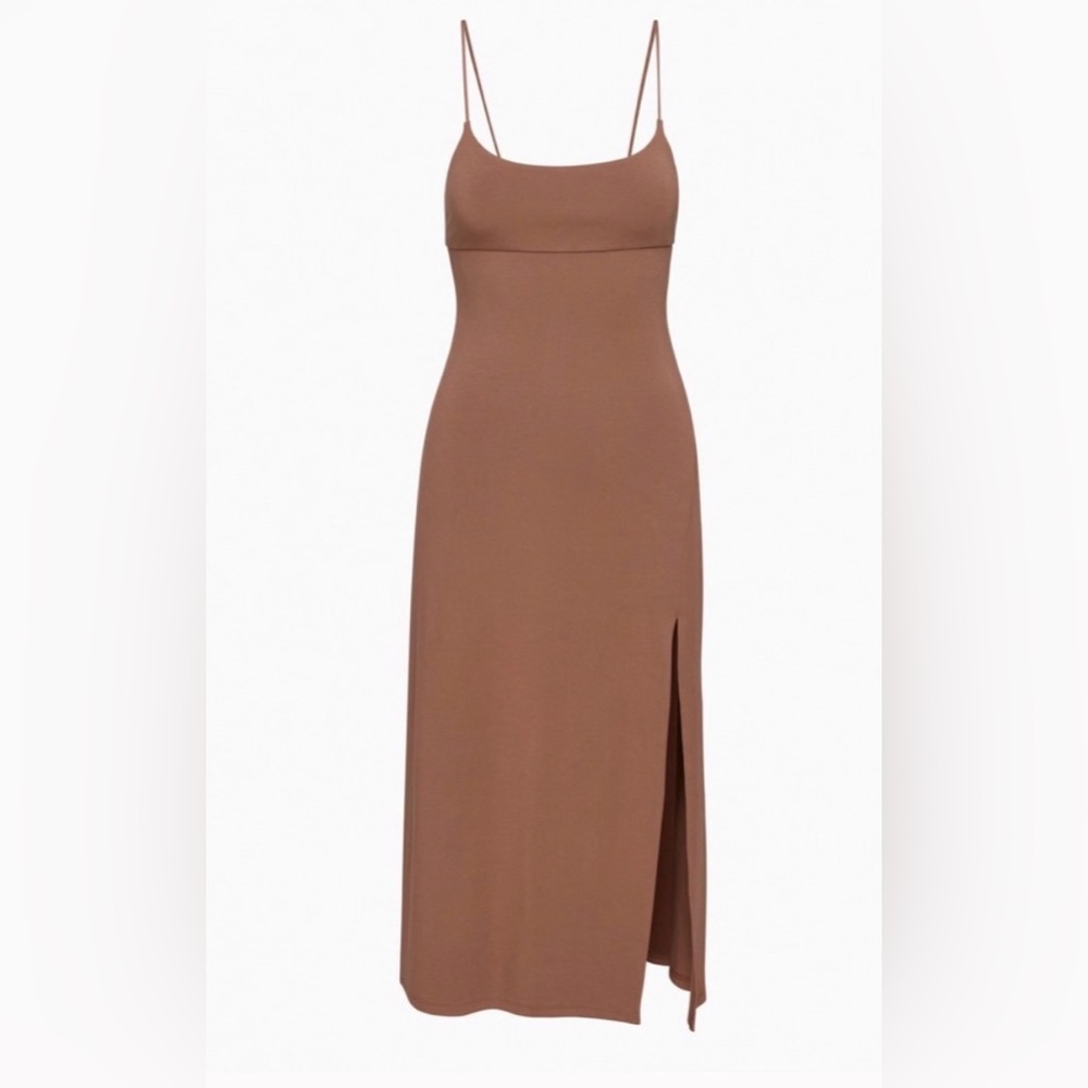 Aritzia Wilfred Brown Jersey Midi Dress with Side Slit